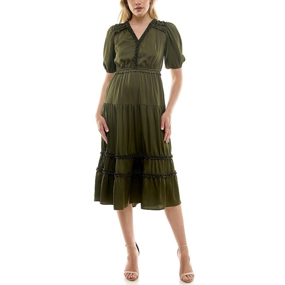 Elegant Olive Green Midi Dress